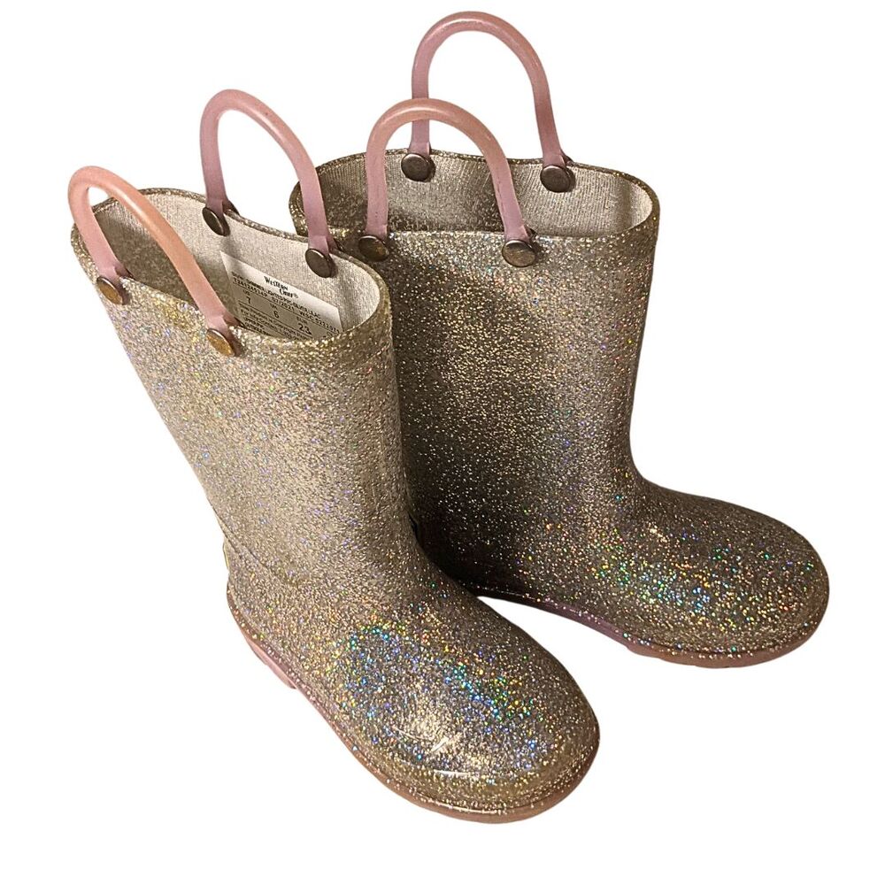 Western Chief - Girl's - Sparkling Silver Glitter - Light-Up Heels - Rain Boots